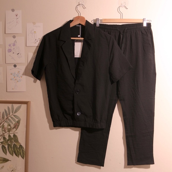 Women short-sleeved suit all black - Picture 1 of 8